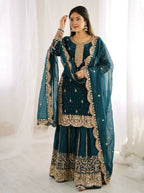 Teeya Creation Teal Color Fendy Silk Embroidery Work Wedding Wear Salwar Suit - Distacart