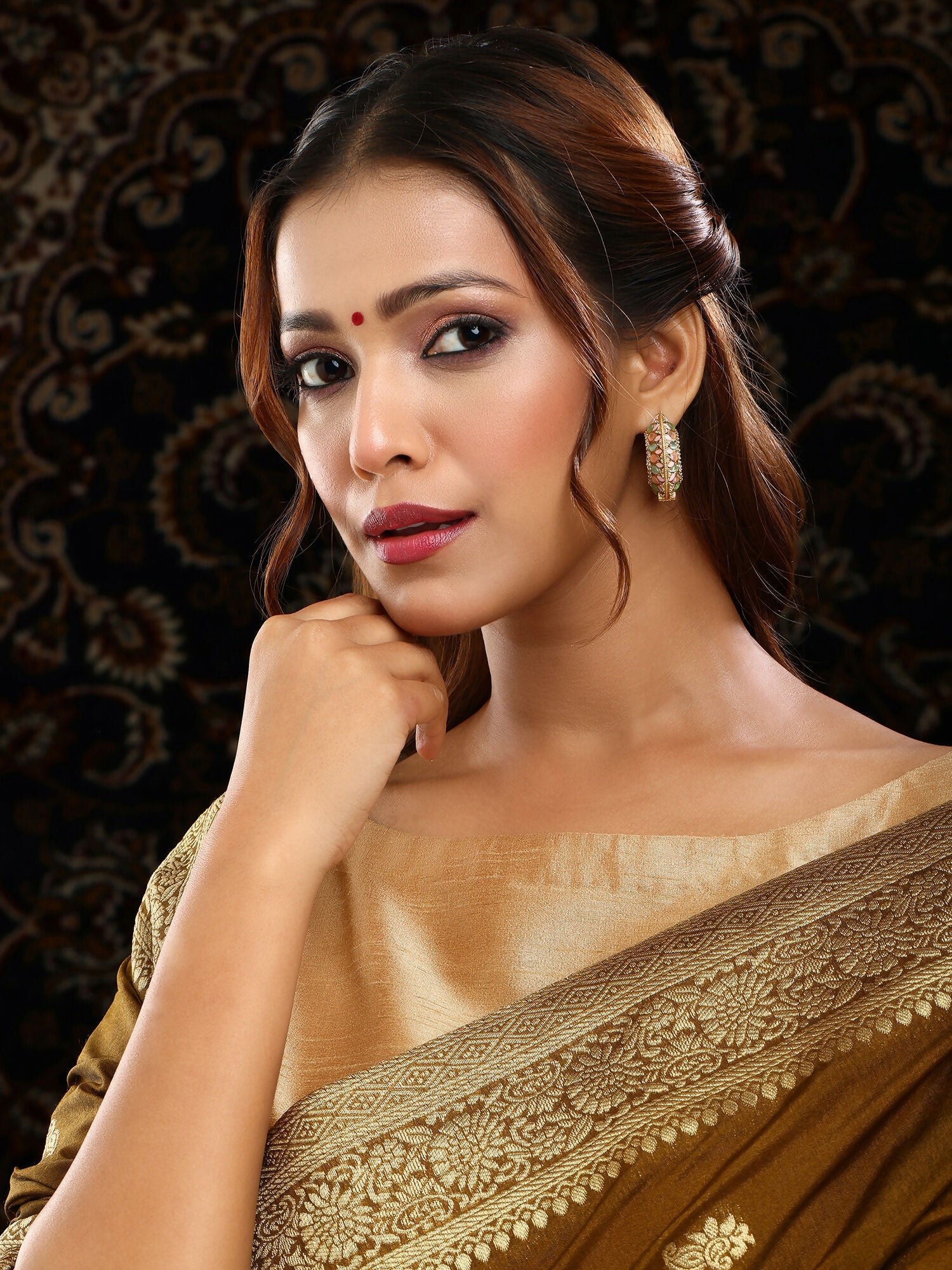 Ruby Raang Gold Polished Multi-Color Kundan Loops