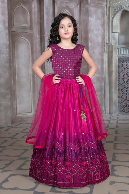 Kids Wedding Designer Purple Soft Chinon Silk Lehenga Choli - Aaradhna