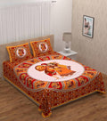 Vamika Printed Cotton Dafli Orange Bedsheet With Pillow Covers (PM Dafli Orange)