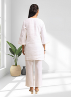 Joban Fashion Off White Linen Embroidered Readymade Cord Set - Distacart