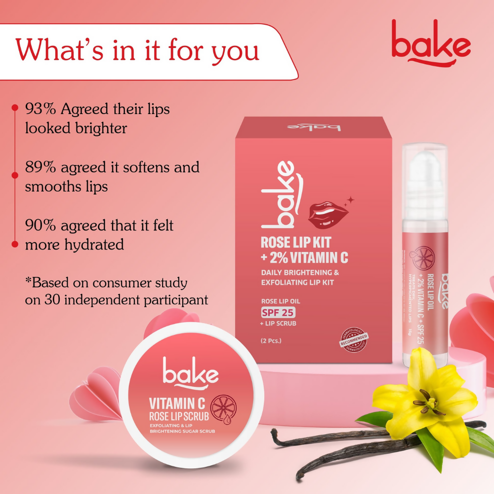 Bake Vitamin C Rose Lip Kit With Lip Balm SPF 25 & Lip Scrub For Dark & Pigmented Lips