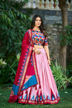 Vastranavya Luxurious Tussar Silk Print With Foil Work Lehenga Choli - Peach