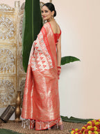 Shree Shyam Fashion Linen Cotton Red & White Saree - Distacart