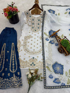 Teeya Creation Blue Gimmy Silk Designer Embroidery Work Wedding Wear Palazzo Pair - Distacart