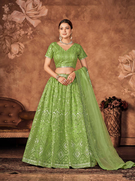 Wedding Designer Parrot Organza lehengha Choli - Anbazaar