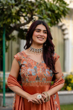 Teeya Creation Orange Color Vichitra Silk Designer Party Wear long Gown - Distacart
