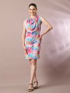 Myshka Women's Multi Printed Cowl Neck Bodycon Party Dress - Distacart