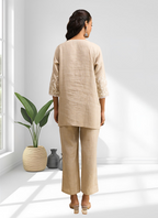 Joban Fashion Beige Linen Embroidered Readymade Cord Set - Distacart