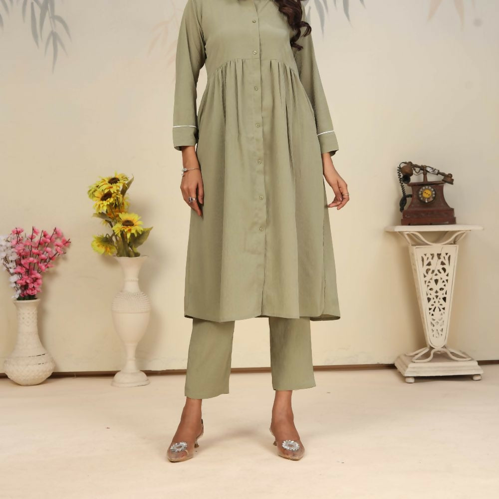 Jyoti Fashion Women's Olive Rinkal Cotton Plain with Side Pocket Kurtis & Sets