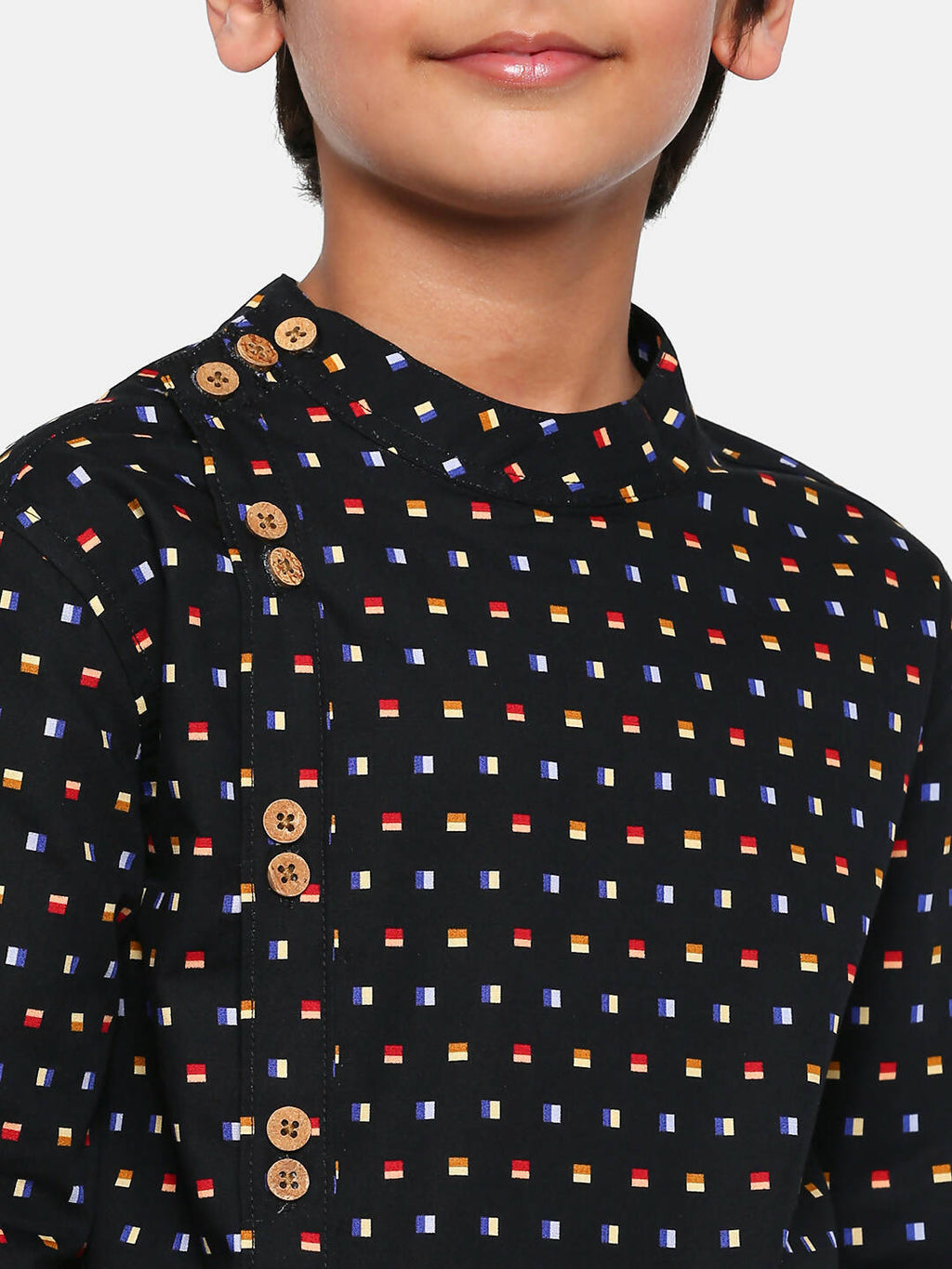 Manet Ethnic Full Sleeves Multi Clour Shirt - Black
