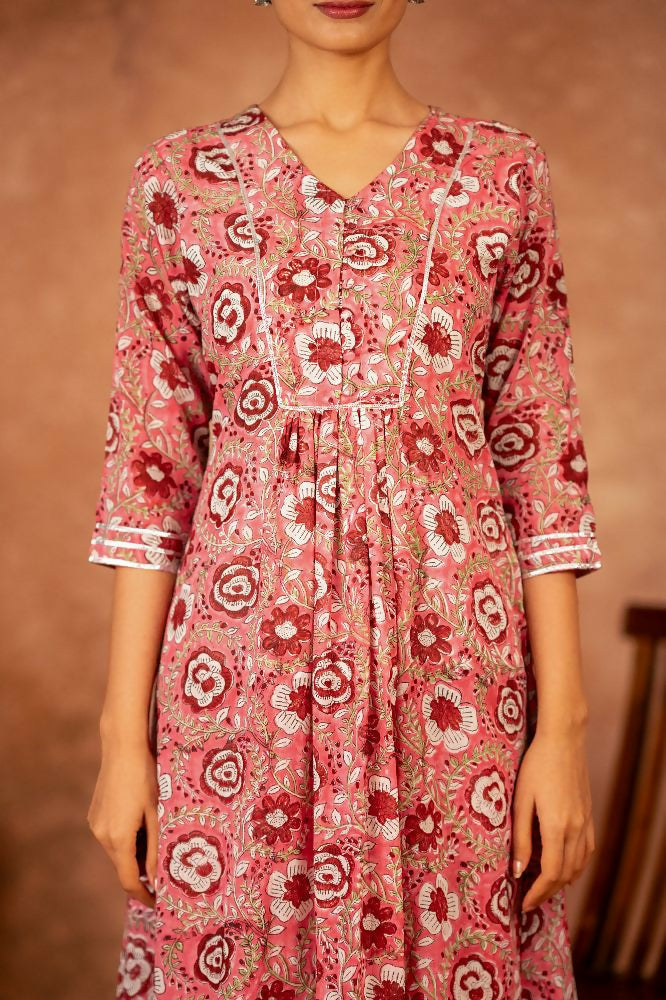 Joban Fashion Pink Hand Block Printed Cotton Suit Set - Distacart
