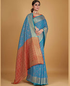 Blue Silk Woven Design Saree With Unstitched Blouse Piece - Akshita