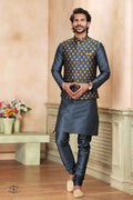 Raivat Ethnic Jacquard Banarasi Silk Woven Work 3 Pics Jacket Set In Dark Grey Colour - Distacart