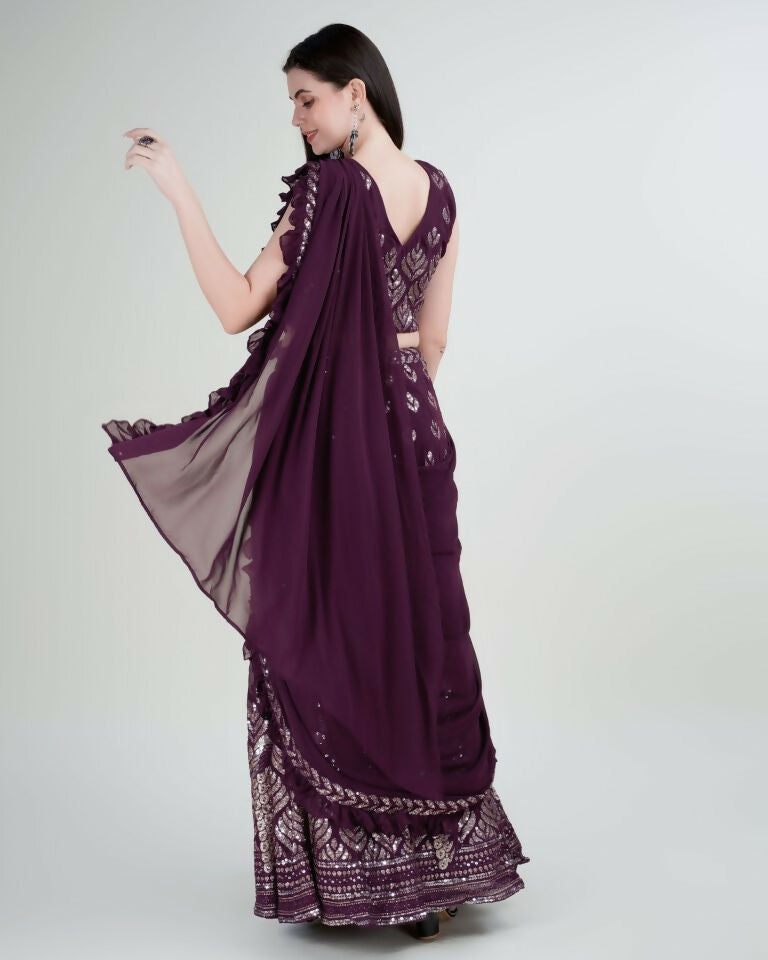 Purple Georgette Sequence Embroidered Lehenga Choli with Dupatta - Tanya