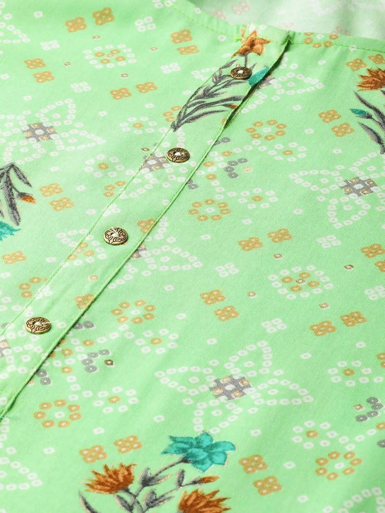 Yufta Women Green & Beige Printed Kurta palazzo Set