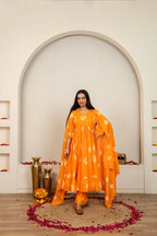 Joban Fashion Orange Tie & Dye Cotton Suit Set - Distacart