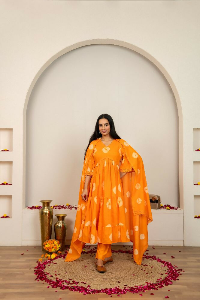 Joban Fashion Orange Tie & Dye Cotton Suit Set - Distacart
