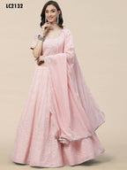 Pink Georgette Thread with Sequins Embroidered work Lehenga Choli with Dupatta - Jivika