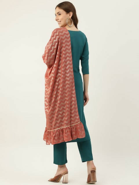 FIORRA Women's Rama Poly Crepe Straight Kurta Pant With Dupatta