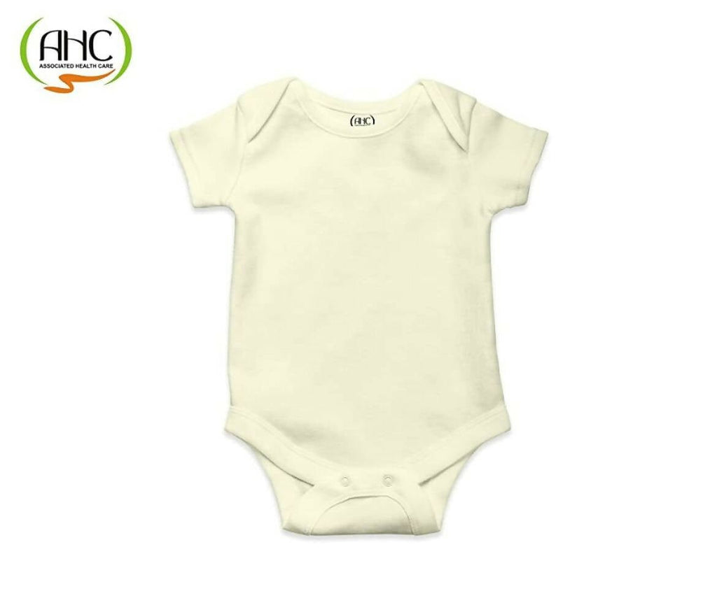 AHC Soft Cotton Short-Sleeve Bodysuits Solid Onesies New Born Infant Dress - Grey/Blue/Green/Pink/Yellow