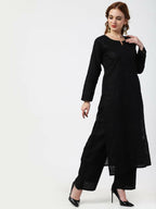 Cheera Women Stylish Hand Chikenkari Cotton Kurta With Palazzo - Black
