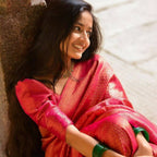 DEIANA'S Beautiful Designer Golden zari Soft Lichi Silk Saree - Red