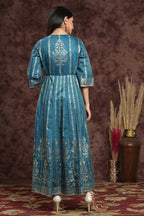 Juniper Women Teal Shantoon Printed Anarkali Dress - Distacart