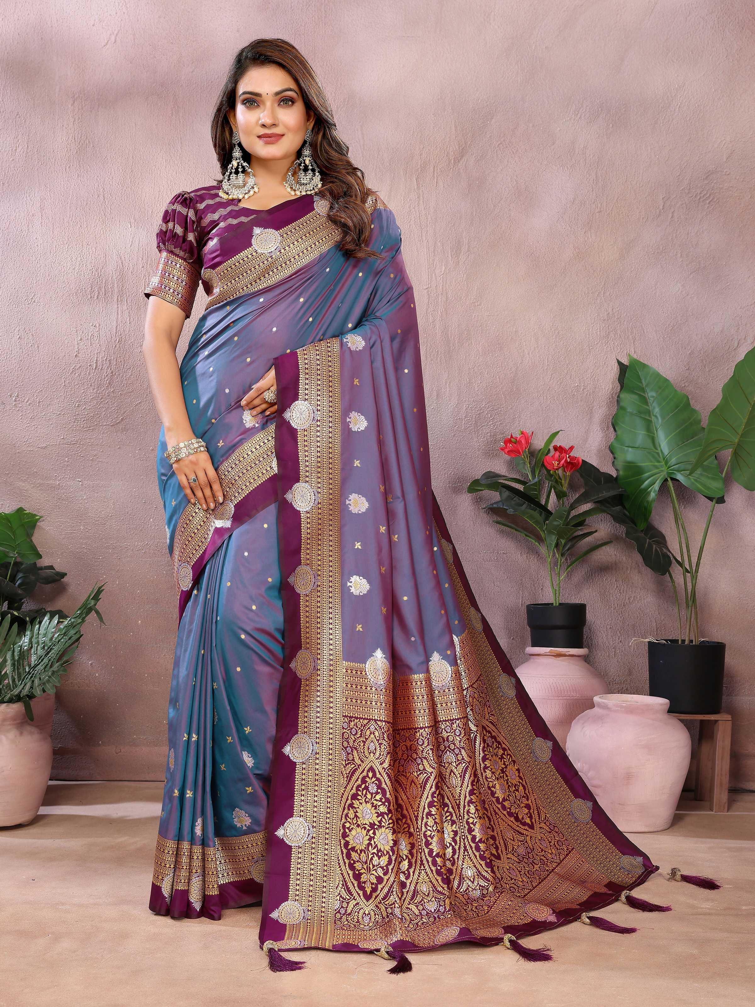 Aastha Fashion Purple Silk Sarees Weaving Saree - Distacart