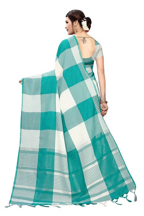 Vamika White Cotton Silk Weaving Saree (Gamma Checks Wine)