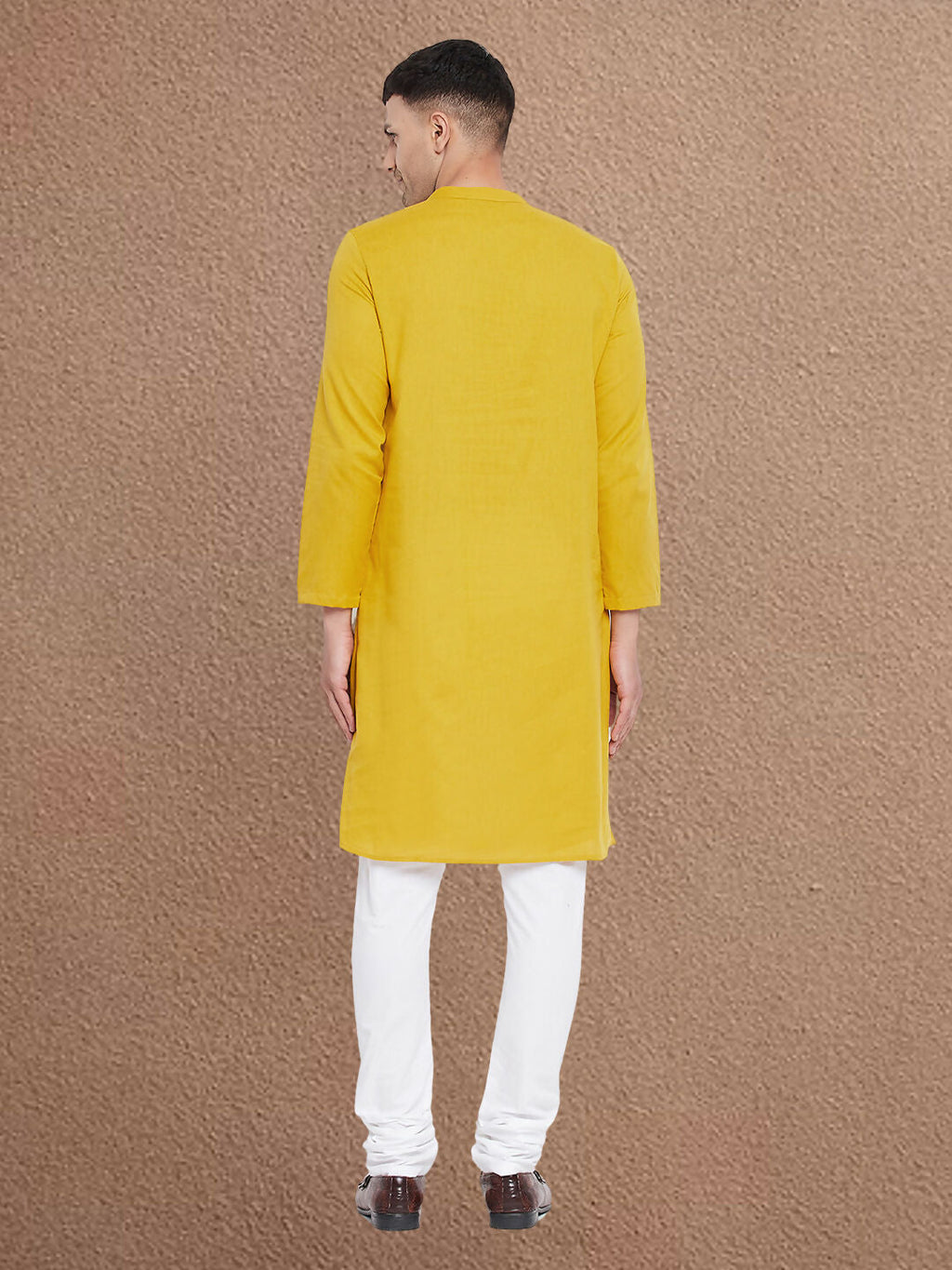 Even Apparels Men's Asymetrical Yellow Sherwani Kurta