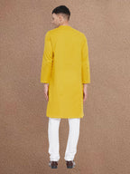 Even Apparels Men's Asymetrical Yellow Sherwani Kurta