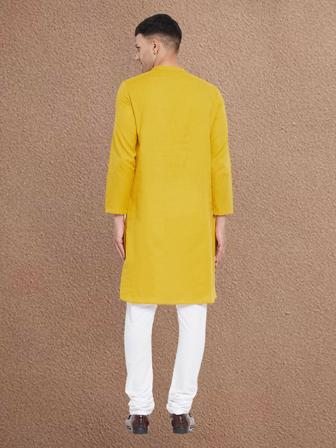 Even Apparels Men's Asymetrical Yellow Sherwani Kurta