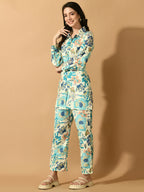 Myshka Women's Multi Printed Shirt With Trousers