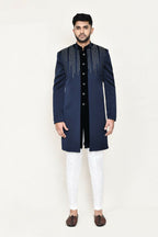 Joban Fashion Blue Colored Velvet Fabric Open Jacket, Indo Western With Straight Fit Pant
