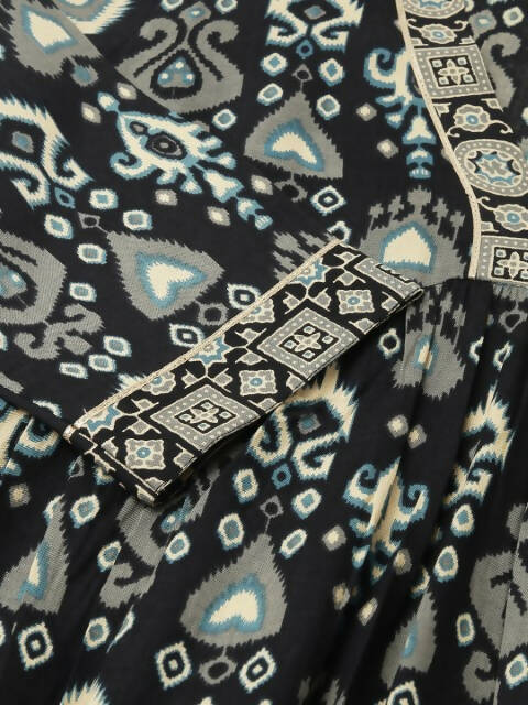 FIORRA Women's Black Cotton A-Line Kurta Palazzo Set