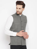 Even Apparels Grey Wool Men Woven Nehru Jacket - Distacart