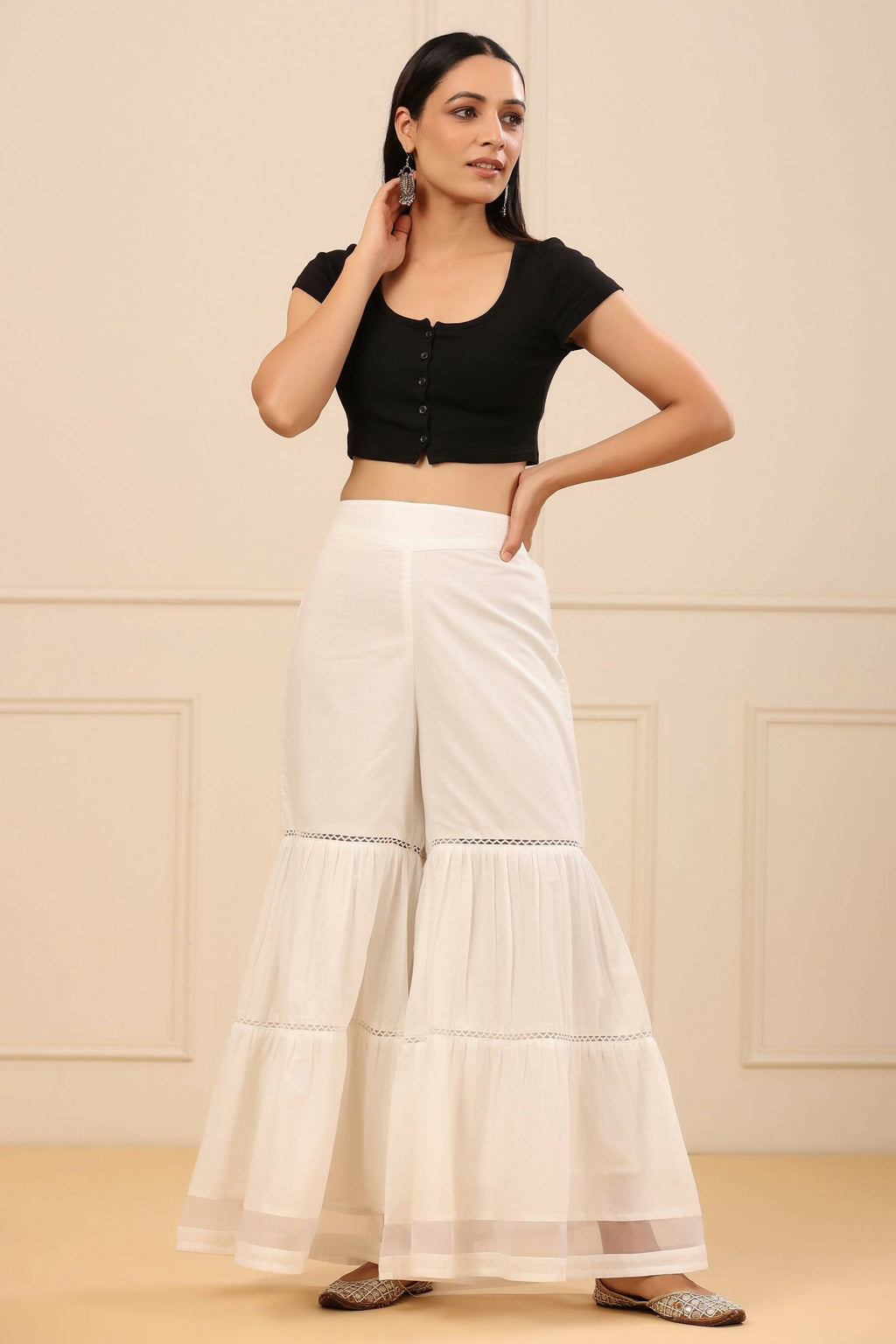 Juniper Women's White Cambric Tiered Sharara - Distacart