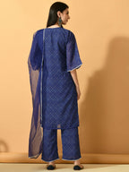 Myshka Women's Blue Embroidered Party Kurta Sets