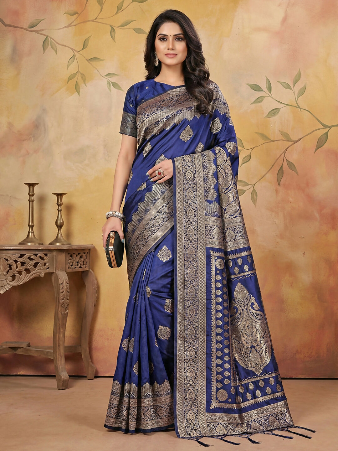 Shree Shyam Fashion Navy Blue Silk Blend Saree - Distacart