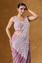 Teeya Creation Onion Color Faux Georgette Embroidery Work Party Wear Ready To Wear Saree - Distacart