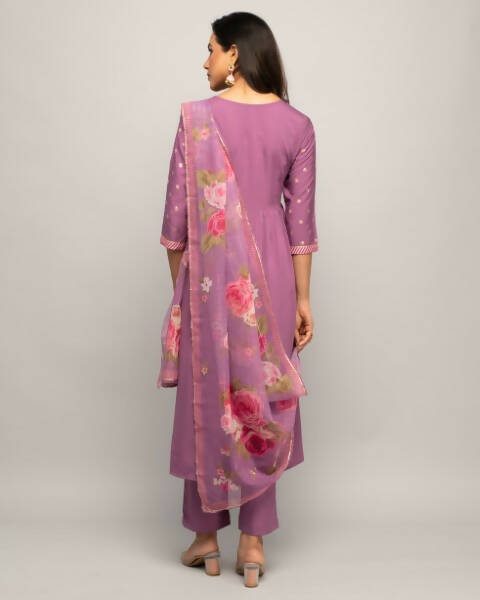 FIORRA Women's Lavender Creap A-Line Kurta Pant With Dupatta