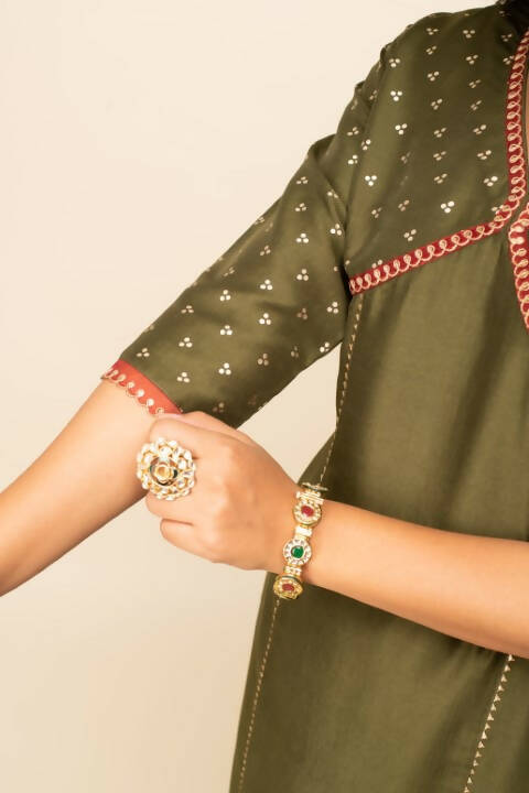 FIORRA Women's Green Silk Blend Straight Kurta Palazzo Set With Dupatta