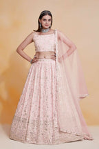 Peach Georgette Zari,Sequence Embroidery Work Lehenga Choli - Jihu Culture