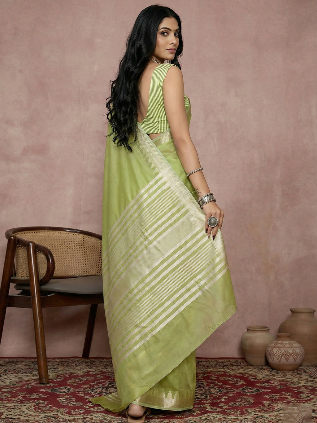 Shree Shyam Fashion Light Green Cotton Saree - Distacart