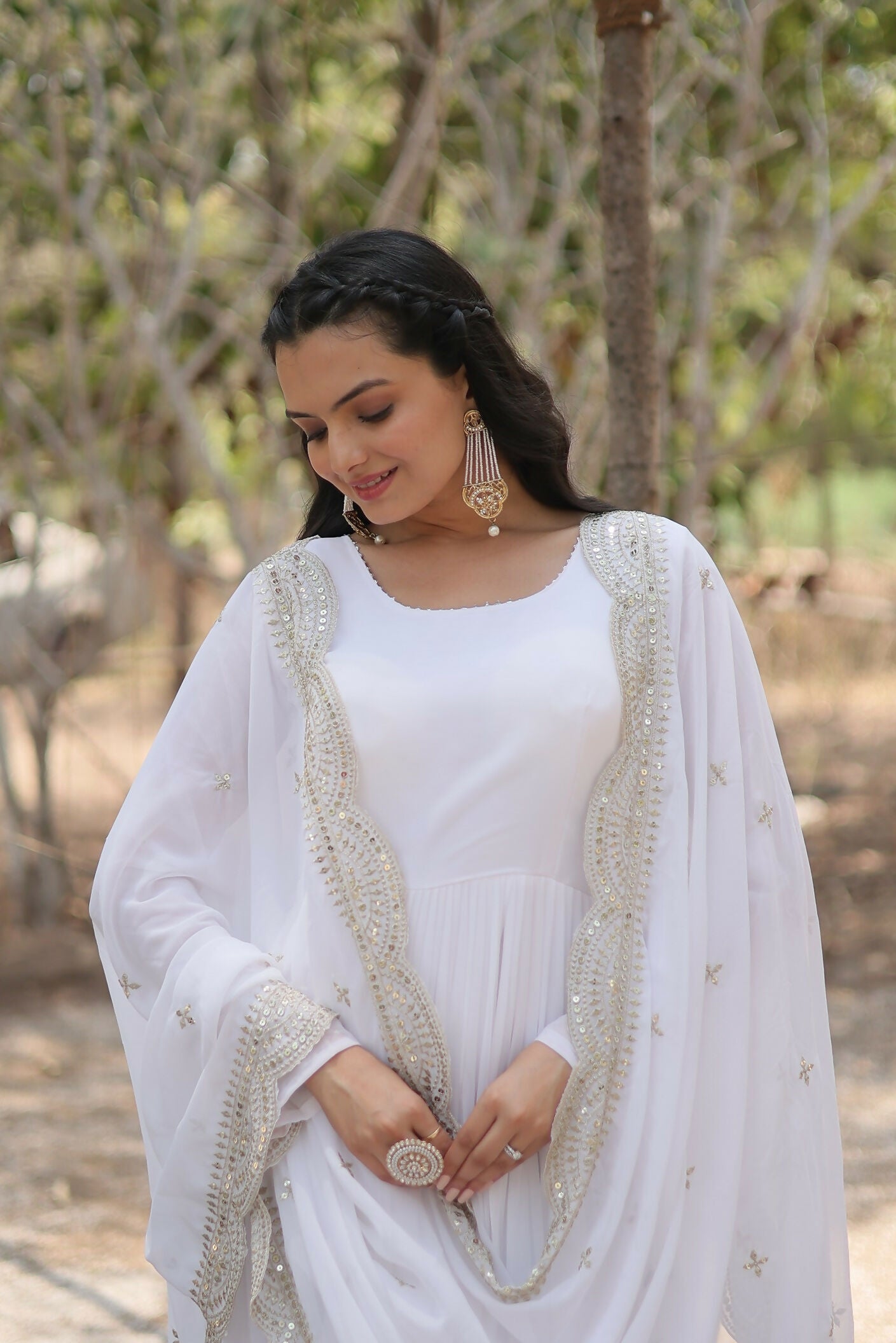 Joban Fashion White Georgette Sequence Embroidery Work Kurta Set - Distacart