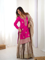 Lehenga Mart Designer Sharara Suit With Kurta, Sharara, Dupatta For Women-Pink - Distacart