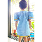 Mhyssa Blue Puff Sleeve A-line Frock