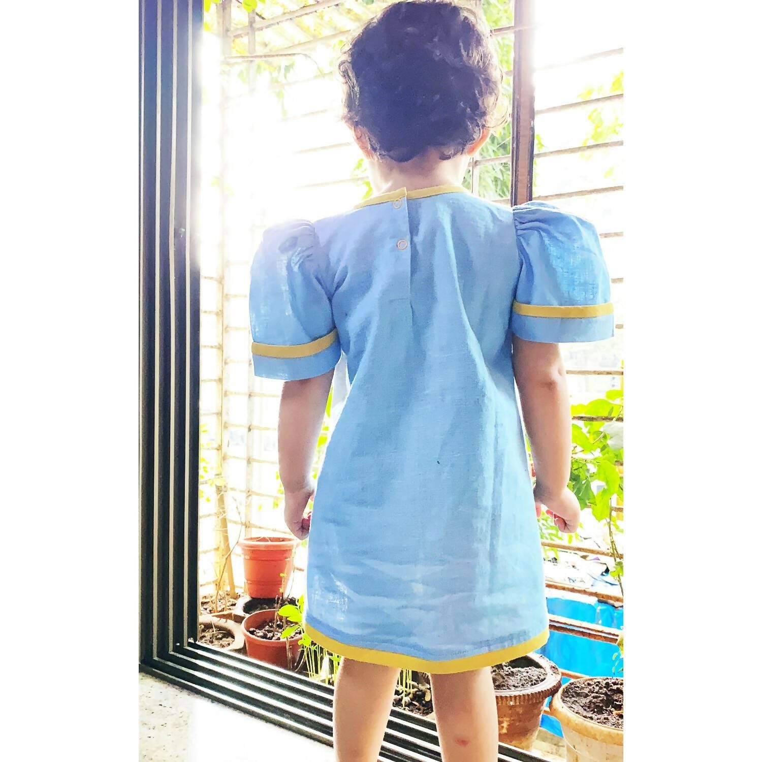 Mhyssa Blue Puff Sleeve A-line Frock
