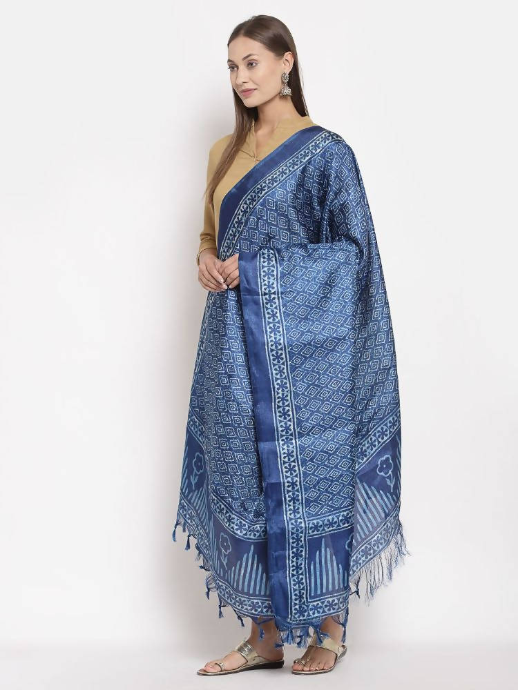 Myshka Women's Blue Cotton Print Casual Dupatta